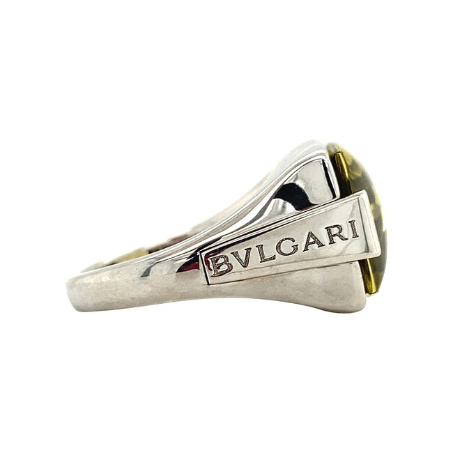 Weißgoldener Bvlgari Statement-Ring mit gelbem Citrin Lemon Quarz 18 kt