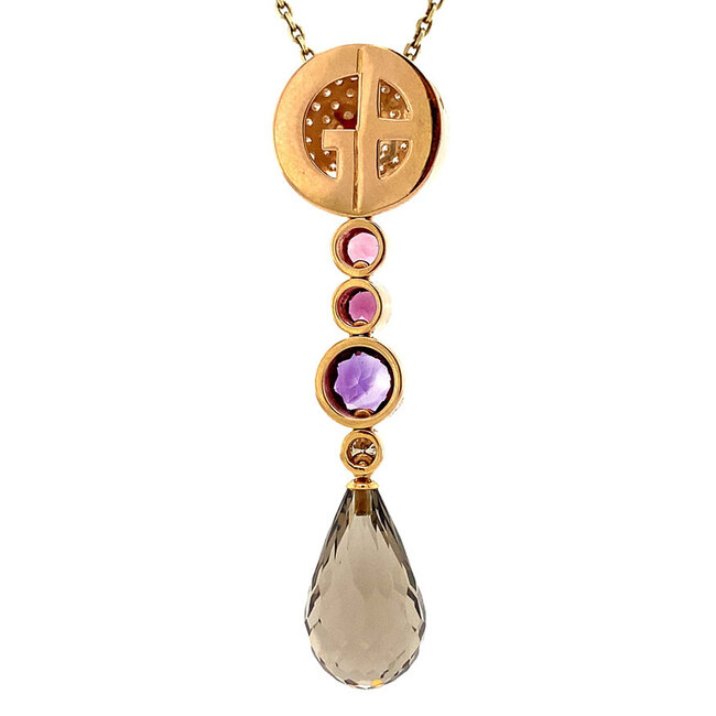 Rosegouden Bigli hanger met diamant en edelsteen 18 krt