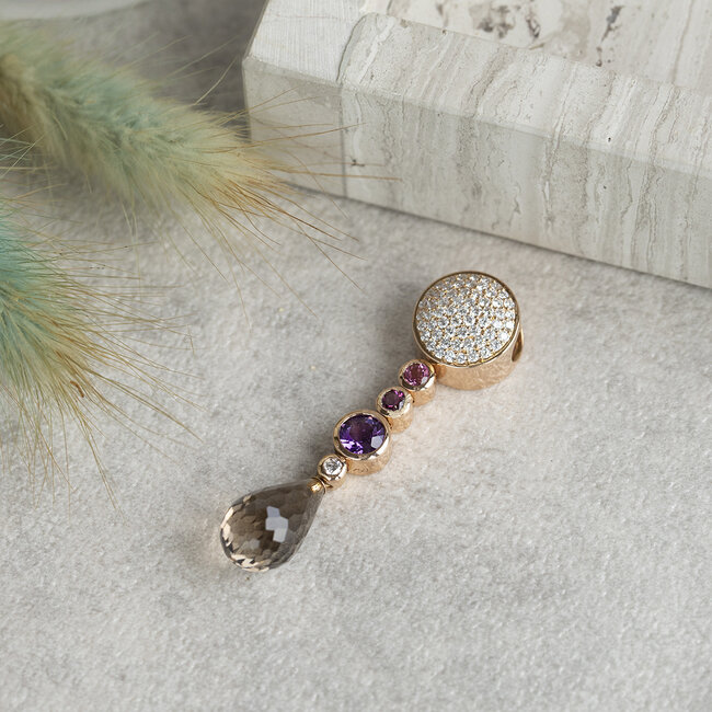 Rosegouden Bigli hanger met diamant en edelsteen 18 krt