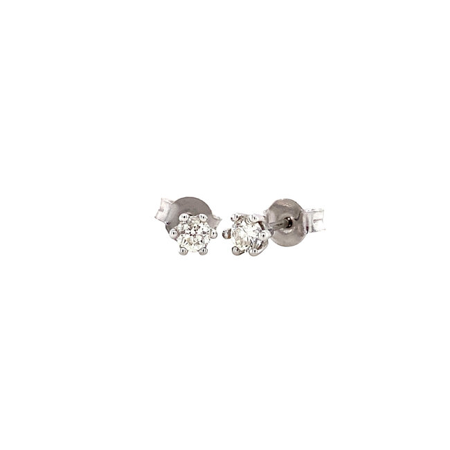 White gold solitaire stud earrings with diamond 14 kt