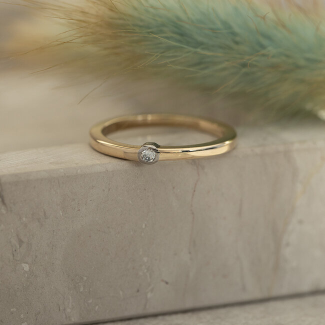 Gouden ring met diamant 14 karaat