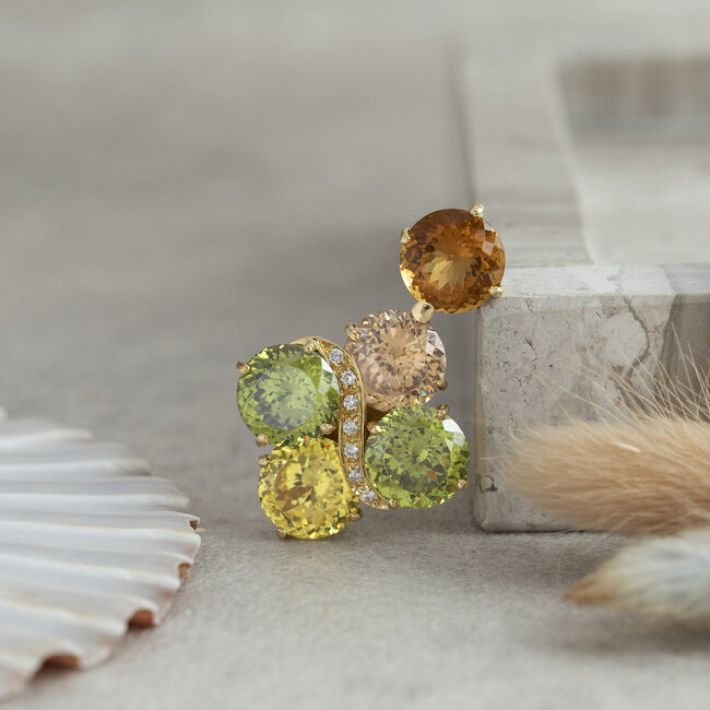 Gold pendant with diamond and colored glass 18 karat