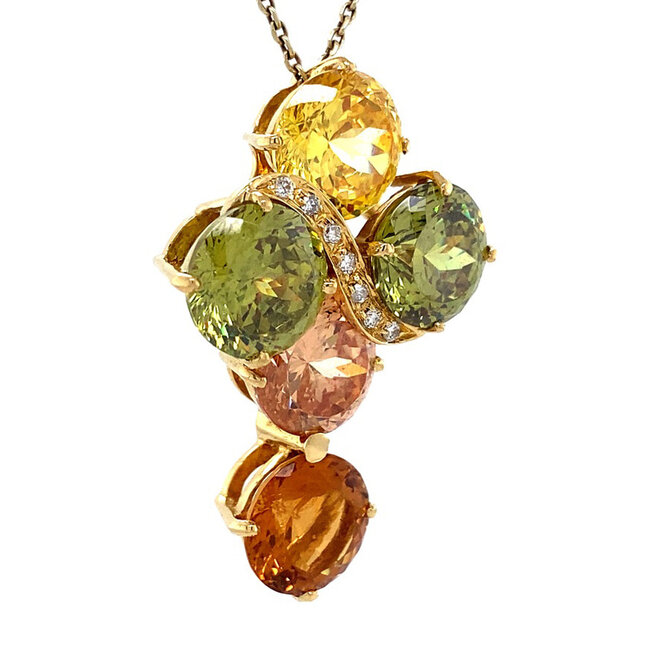 Gouden hanger met diamant en gekleurd glas 18 karaat