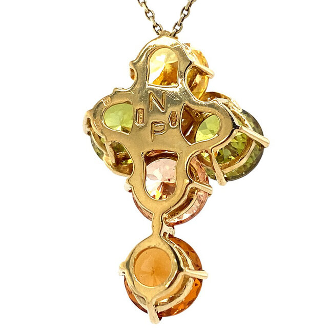 Gouden hanger met diamant en gekleurd glas 18 karaat