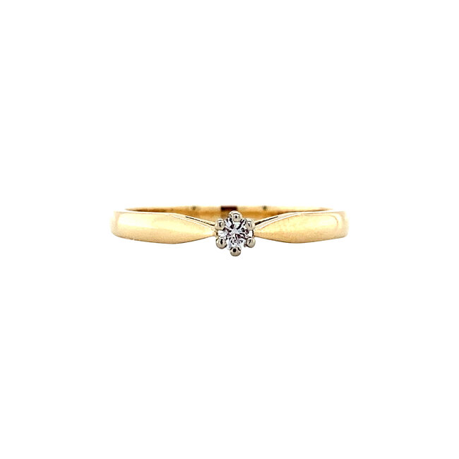 Gouden solitair ring met diamant 14 karaat