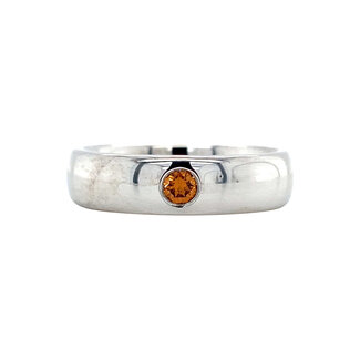 Smooth white gold ring with orange/brown diamond 14 karat