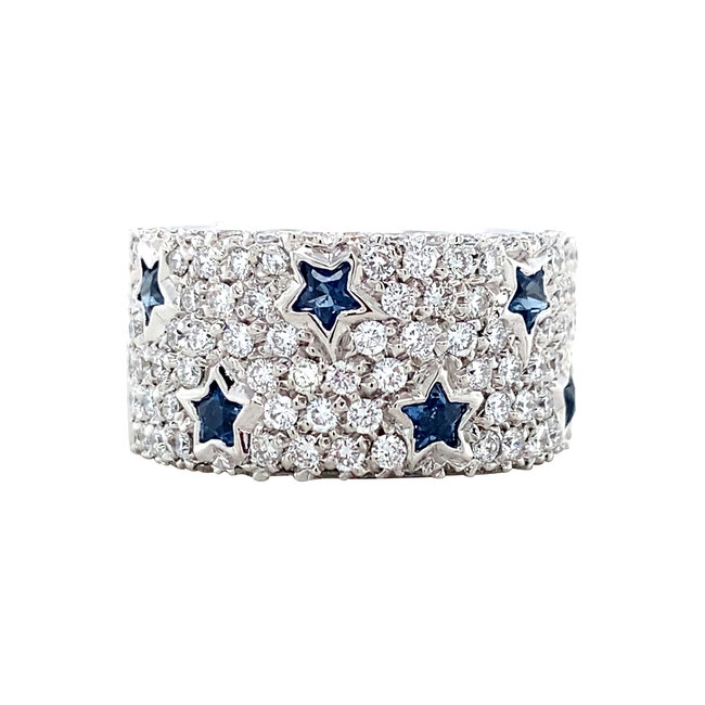White gold ring with diamond and sapphire 18 karat