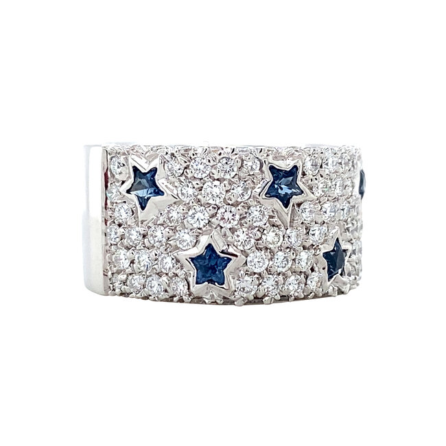 Weißgoldener Ring mit Diamant und Saphir 18 Karat