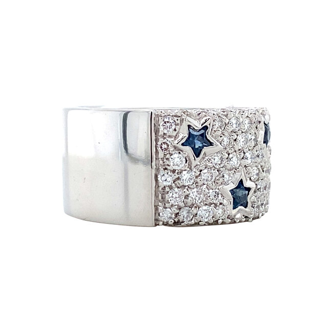 Witgouden ring met diamant en saffier 18 karaat