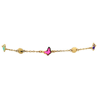 Gouden kinder armband met gekleurde vlinders 13-15 cm 18 karaat