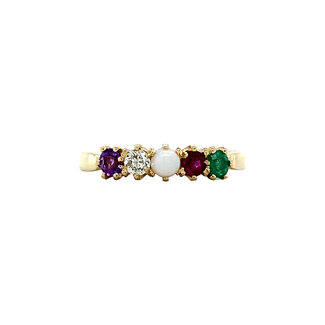 Golden -ADORE- ring with Amethyst, Diamond, Opal, Ruby & Emerald 14 carat* New
