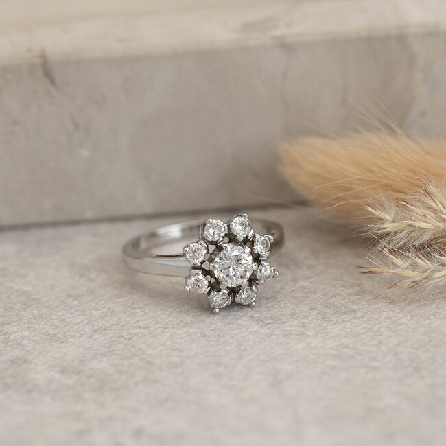 White gold entourage ring with diamond 14 karat