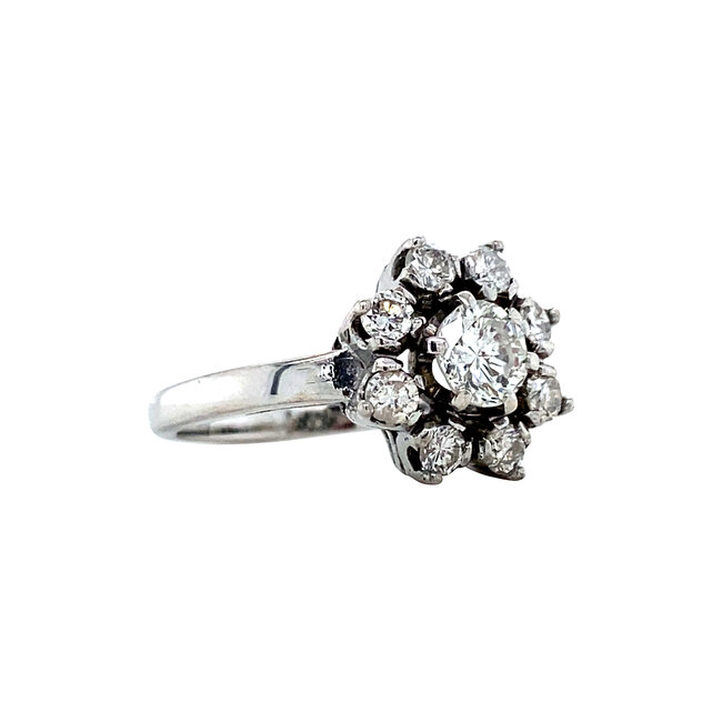 White gold entourage ring with diamond 14 karat