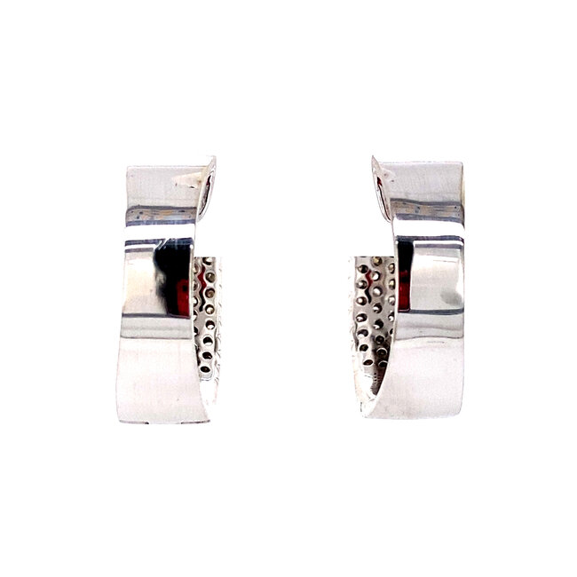 White gold hinged hoop earrings with diamond 14 karat