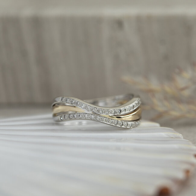 Bicolour gouden ring met diamant 14 krt