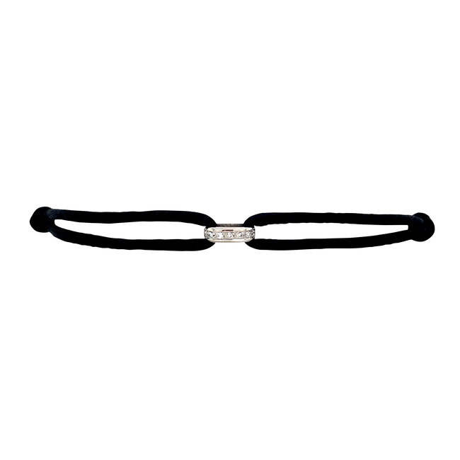 Satin bracelet with white-gold link with diamond 18 kt