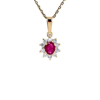 Gold entourage pendant with diamond and ruby 14 carat* New
