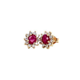 Gold entourage stud earrings with diamond and ruby 14 carat* new