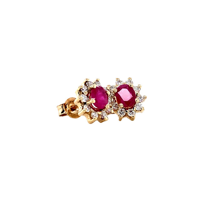 Gold entourage ear studs with diamond and ruby 14 karat* new
