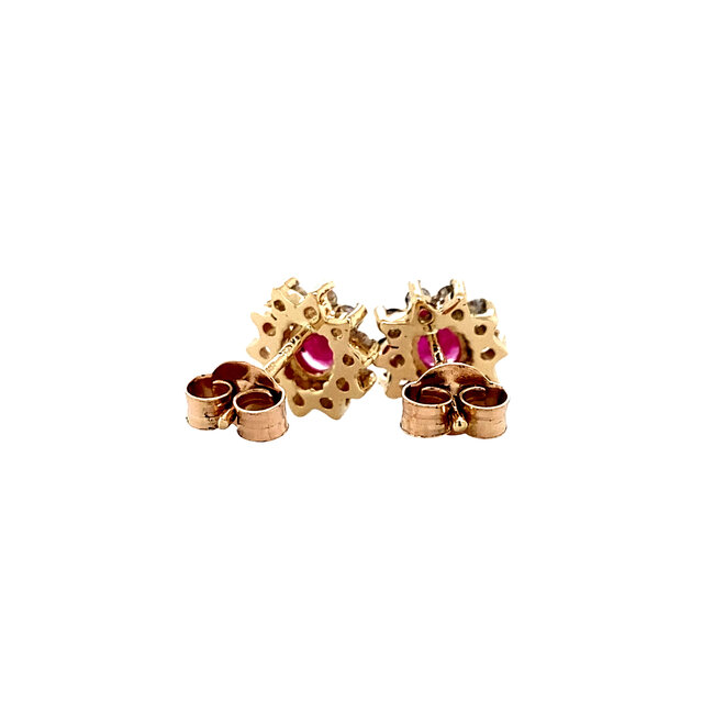 Gold entourage ear studs with diamond and ruby 14 karat* new