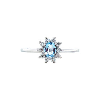 Weißgoldener Entourage-Ring mit Diamant und Topas 14 Karat* Neu