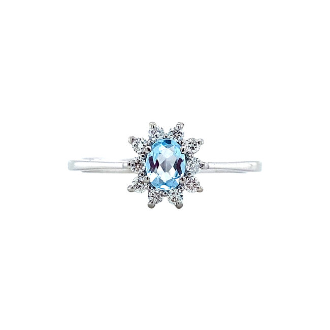 Weißgoldener Entourage-Ring mit Diamant und Topas 14 Karat* Neu