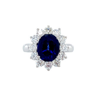Entourage-Ring aus Weißgold mit Diamant und Saphir 14 Karat* Neu