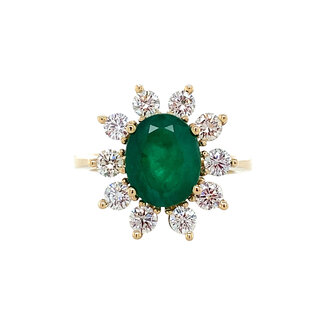 Gouden entourage ring met diamant en smaragd 14 karaat* Nieuw