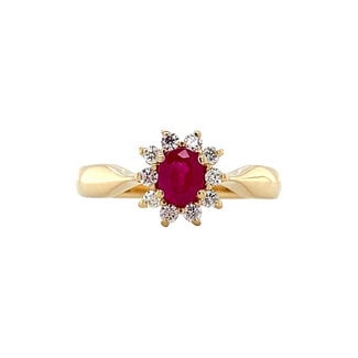 Gold entourage ring with diamond and ruby 14 carat* New