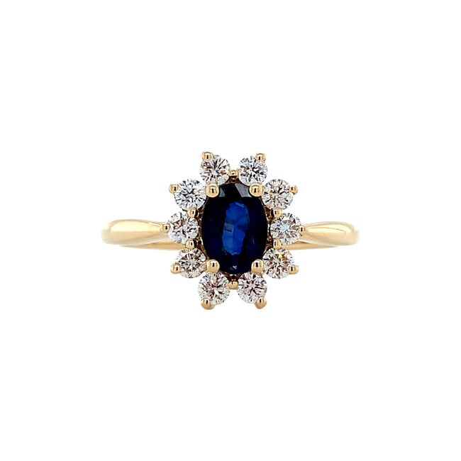 Gold entourage ring with diamond and sapphire 14 karat* New