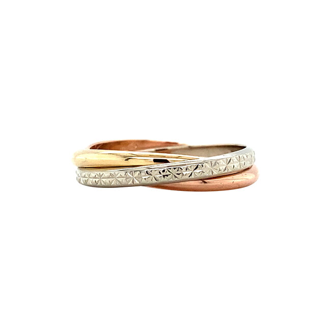 Tricolour gold trinity ring 14 karat