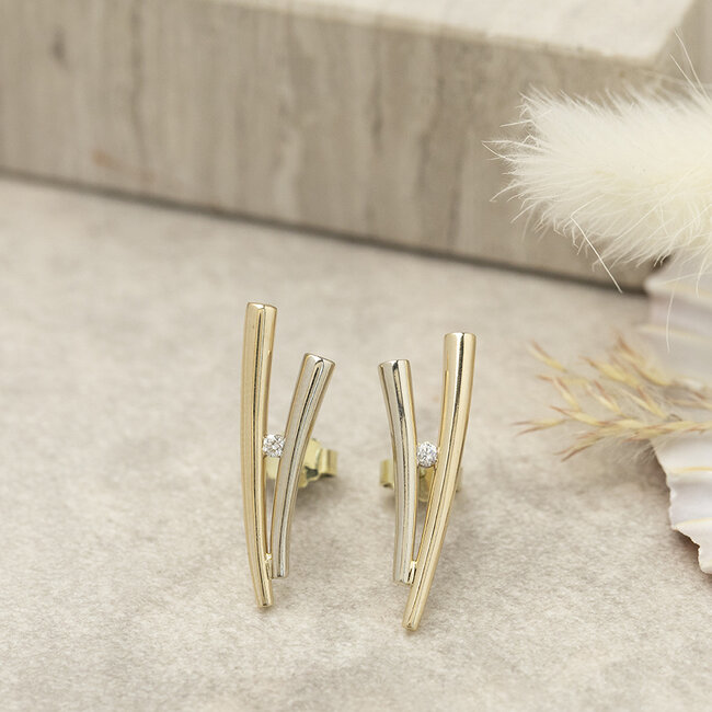 Gold stud earrings with diamond 14 karat