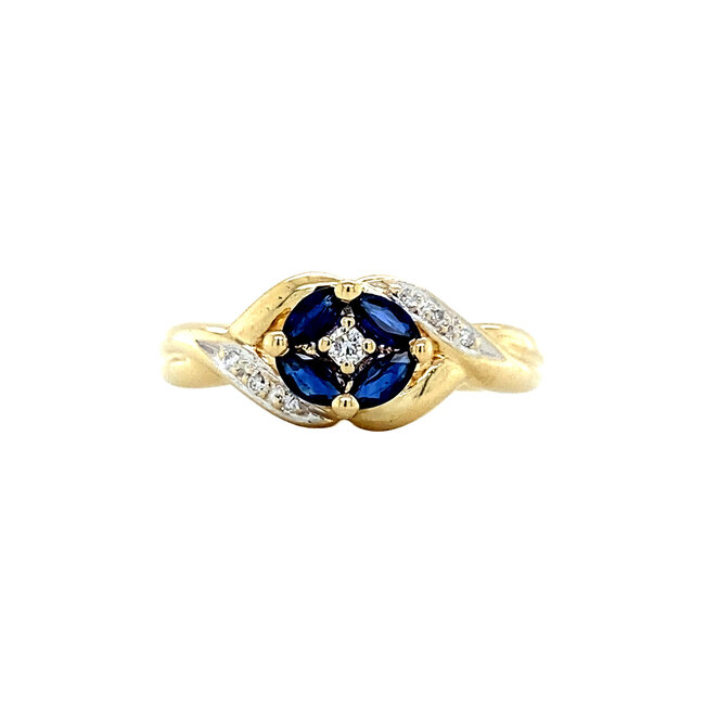 Gouden ring met diamant en saffier 14 karaat