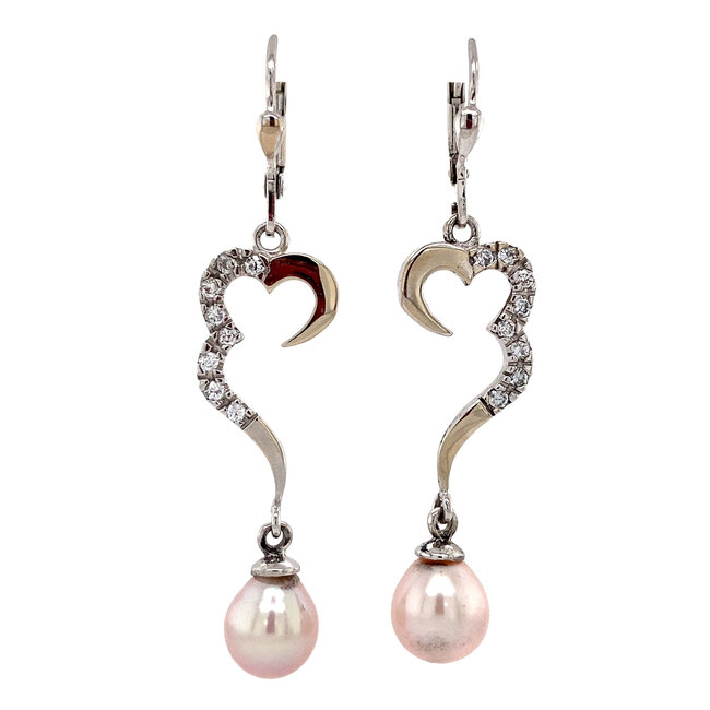 Witgouden oorhangers met parel en zirkonia 14 krt