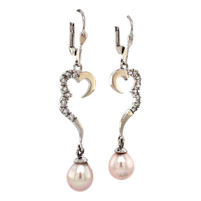 Weißgoldene Ohrringe mit Perle und Zirkonia 14 kt