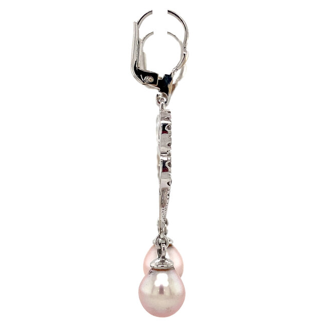 White gold earrings with pearl and zirconia 14 kt