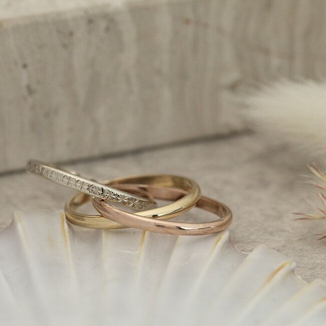 Tricolour gouden trinity ring 14 karaat