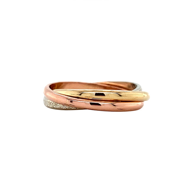 Tricolour gold trinity ring 14 karat