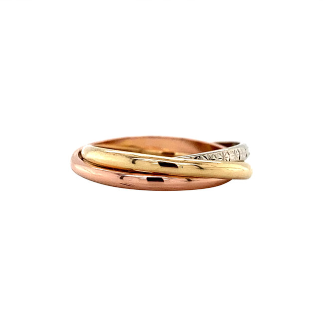 Tricolor goldener Trinity-Ring 14 Karat