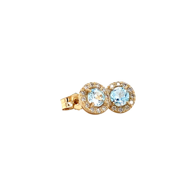Gold entourage stud earrings with aquamarine and diamond 14 karat* New