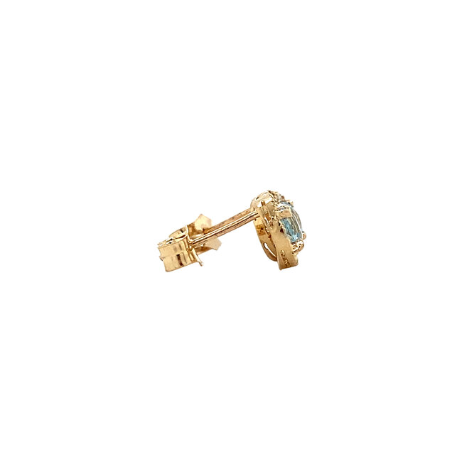 Gold entourage stud earrings with aquamarine and diamond 14 karat* New