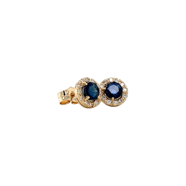 Gold entourage stud earrings with sapphire and diamond 14 karat* New