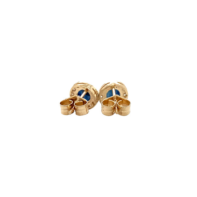 Gold entourage stud earrings with sapphire and diamond 14 karat* New