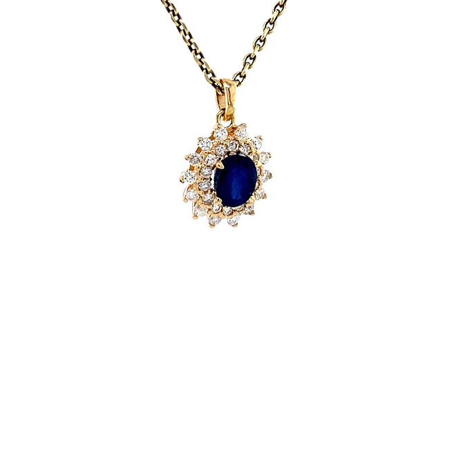 Gold entourage pendant with diamond and sapphire 14 karat* New