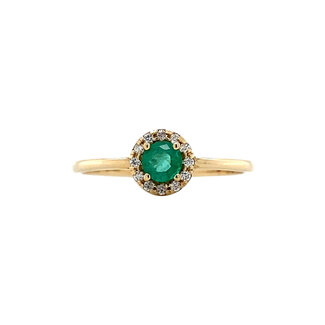 Gouden entourage ring met smaragd en diamant 14 karaat* Nieuw