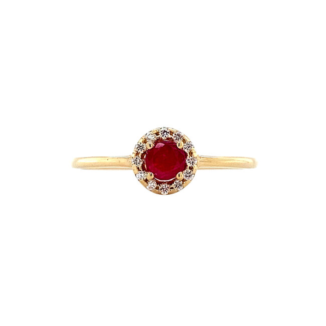 Gold entourage ring with ruby and diamond 14 carat* New
