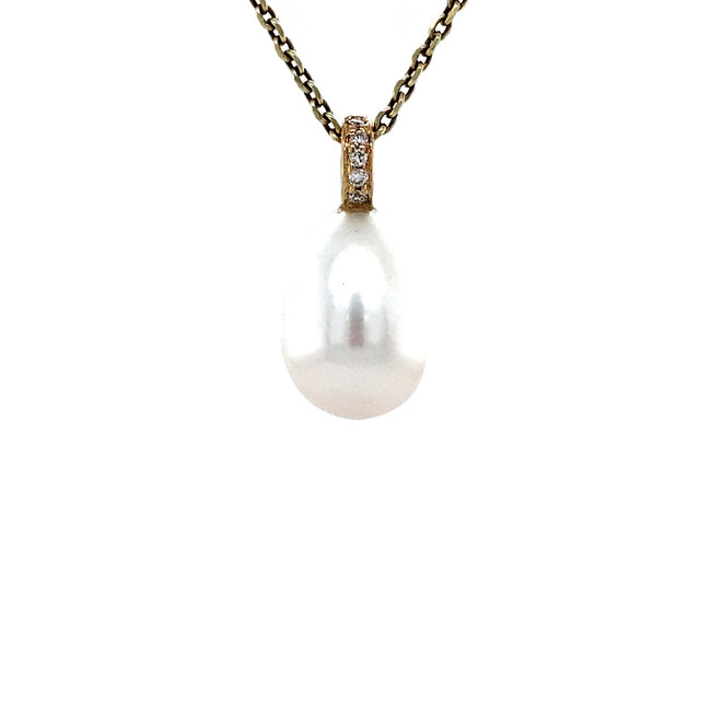 Gouden hanger met parel en diamant 14 karaat* Nieuw