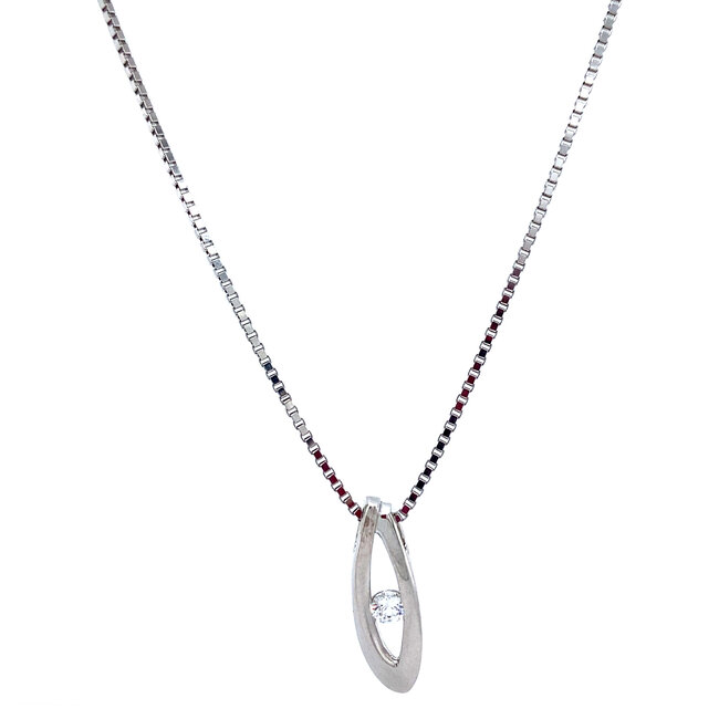 Weißgoldenes Collier mit Zirkonia-Anhänger 42 cm 14 Karat
