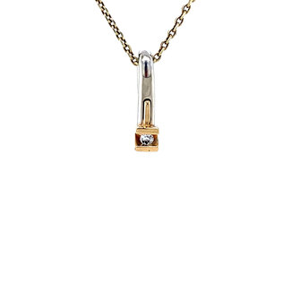 Witgouden hanger met diamant in geelgoud 14 karaat