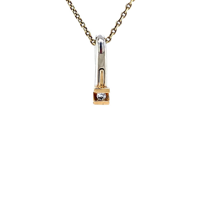 Witgouden hanger met diamant in geelgoud 14 karaat